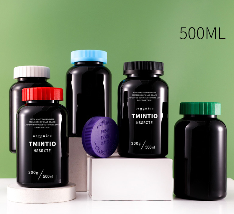 Black PET health product bottle 500ml powder tablet bottle 500cc