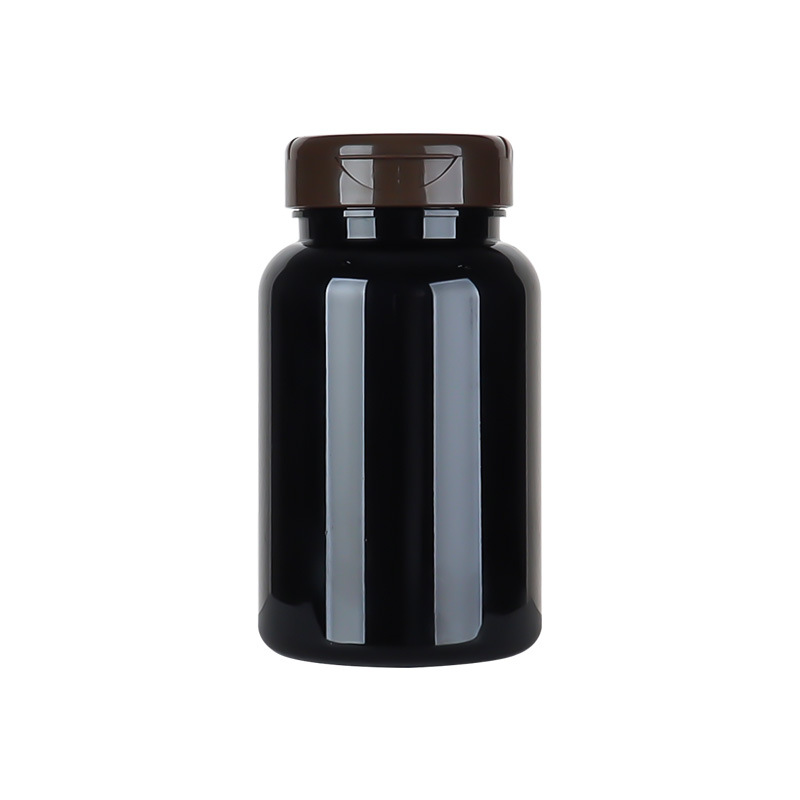 200ML black PET plastic large capacity health care product bottle Cordyceps saffron capsule packaging large bottle PP flip cover