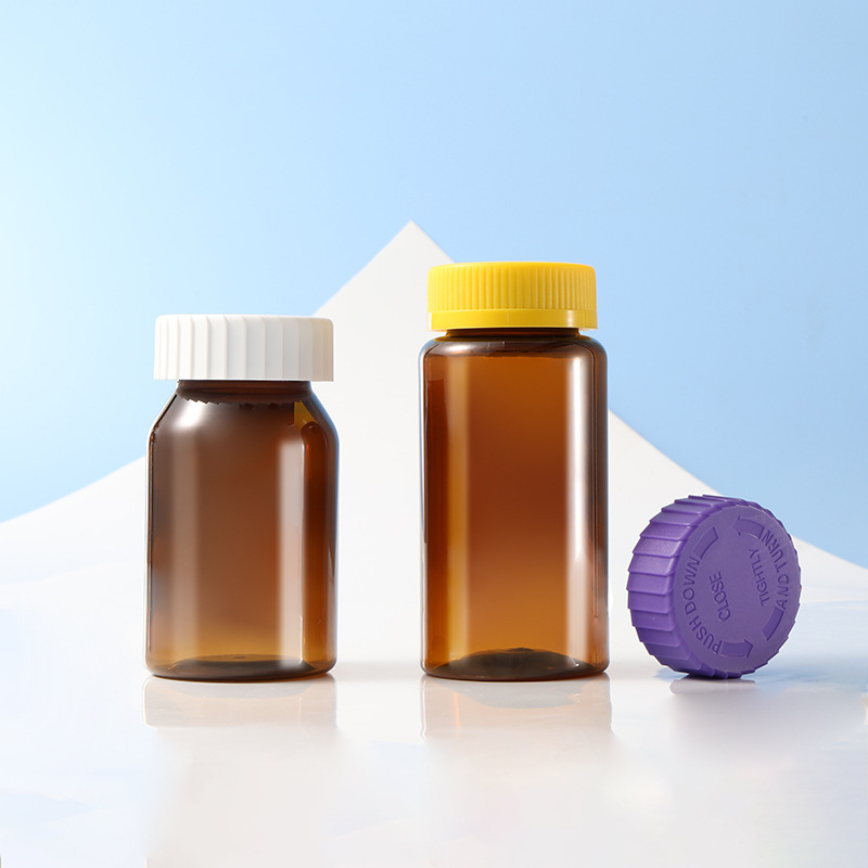 Small bottle brown 80-150ml capsule bottle press screw cap food grade medicine bottle plastic bottle medicine bottle