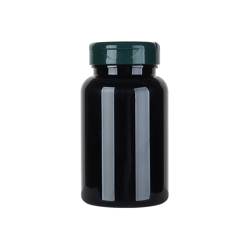 200ML black PET plastic large capacity health care product bottle Cordyceps saffron capsule packaging large bottle PP flip cover