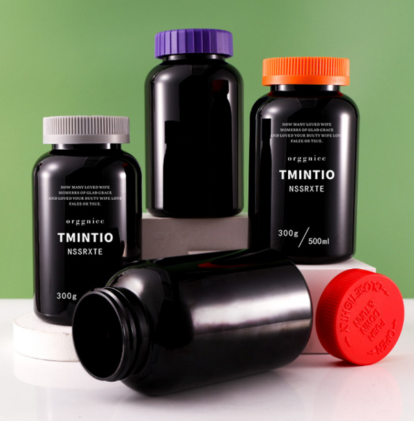Black PET health product bottle 500ml powder tablet bottle 500cc