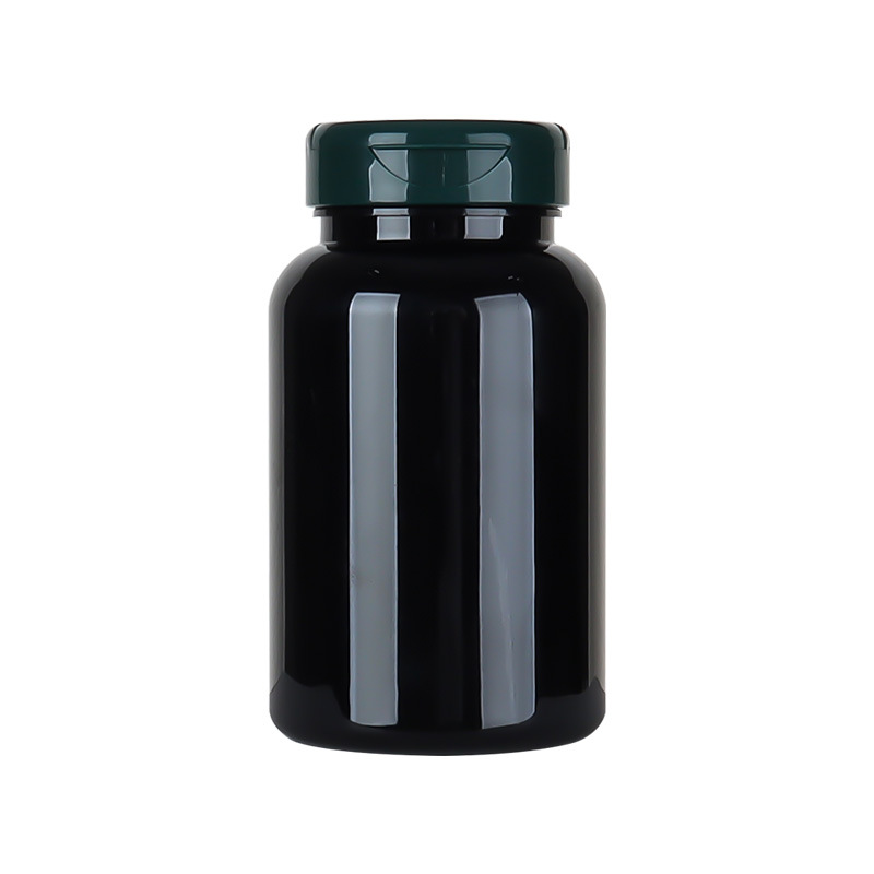 225ML black plastic health care product bottle, light-proof, large-capacity filling capsule bottle, cordyceps tablet bottle