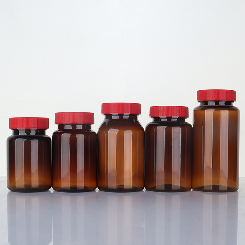 Brown 80-150ml high-end health care product bottle pet plastic bottle empty medicine bottle soft capsule bottle PP striped cover