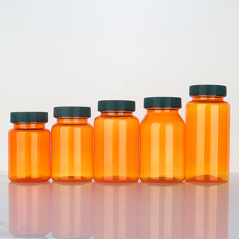 PET80-150ml translucent orange plastic bottle striped cover capsule bottle health care product cordyceps packaging bottle