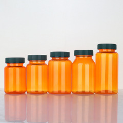PET80-150ml translucent orange plastic bottle striped cover capsule bottle health care product cordyceps packaging bottle