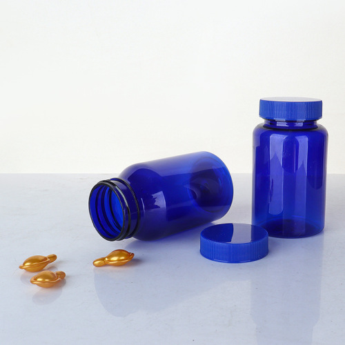 Blue plastic bottle 80-150ml striped cover health plastic bottle sealed empty medicine bottle capsule cordyceps bottle