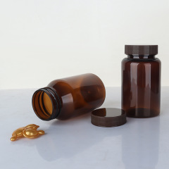 Brown 80-150ml high-end health care product bottle pet plastic bottle empty medicine bottle soft capsule bottle PP striped cover
