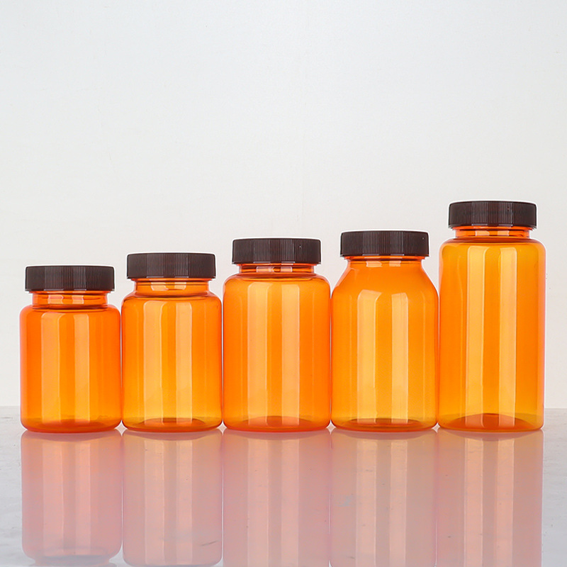 PET80-150ml translucent orange plastic bottle striped cover capsule bottle health care product cordyceps packaging bottle