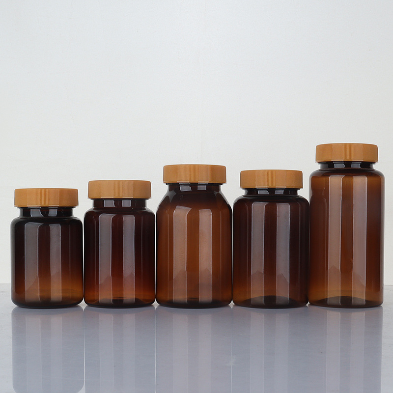 Brown 80-150ml high-end health care product bottle pet plastic bottle empty medicine bottle soft capsule bottle PP striped cover
