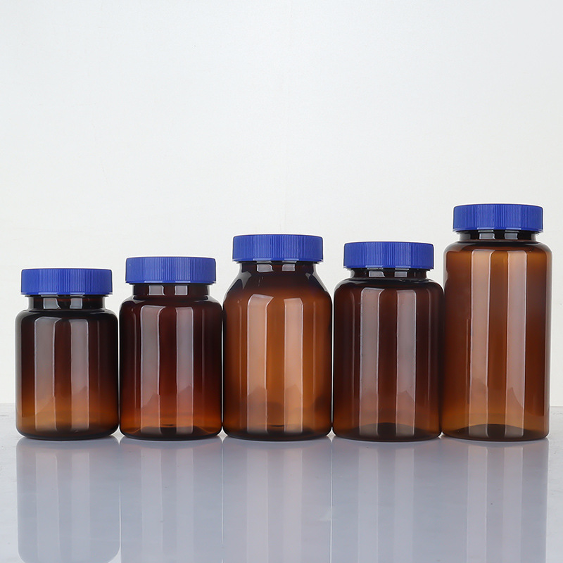 Brown 80-150ml high-end health care product bottle pet plastic bottle empty medicine bottle soft capsule bottle PP striped cover
