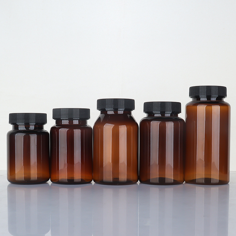 Brown 80-150ml high-end health care product bottle pet plastic bottle empty medicine bottle soft capsule bottle PP striped cover