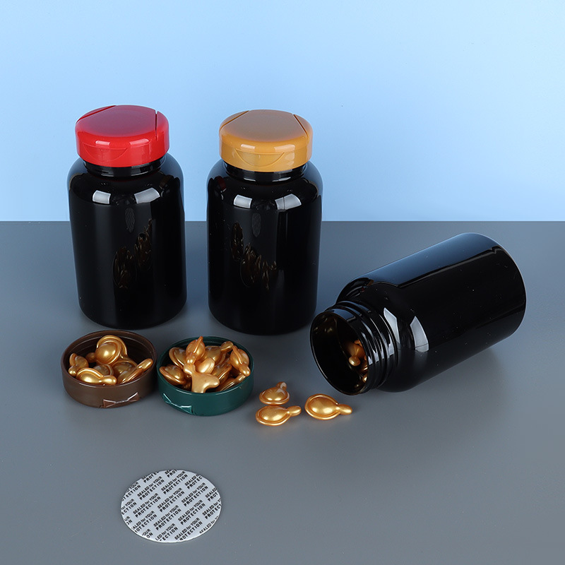 225ML black plastic health care product bottle, light-proof, large-capacity filling capsule bottle, cordyceps tablet bottle