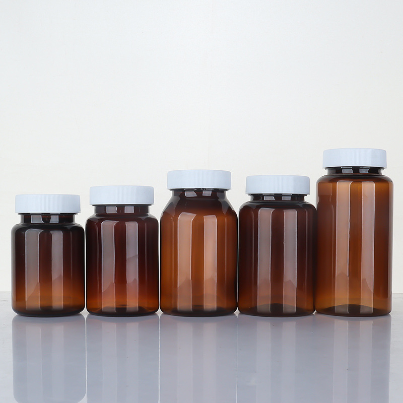 Brown 80-150ml high-end health care product bottle pet plastic bottle empty medicine bottle soft capsule bottle PP striped cover