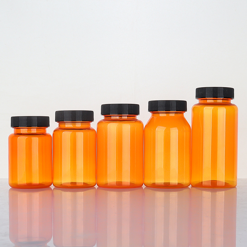 PET80-150ml translucent orange plastic bottle striped cover capsule bottle health care product cordyceps packaging bottle