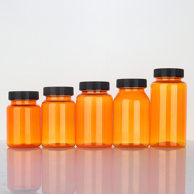 PET80-150ml translucent orange plastic bottle striped cover capsule bottle health care product cordyceps packaging bottle