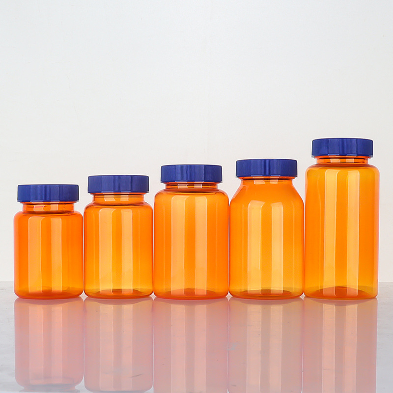 PET80-150ml translucent orange plastic bottle striped cover capsule bottle health care product cordyceps packaging bottle