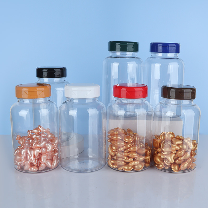 PET 250ML plastic transparent packaging solid plastic bottle large empty bottle medicine bottle capsule tablet flip cover