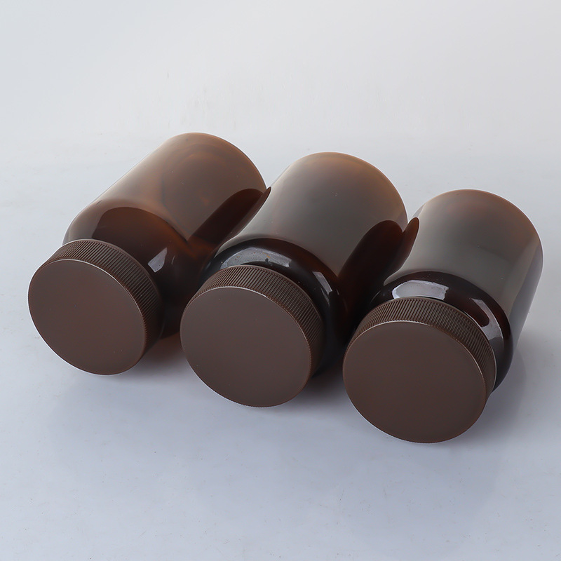 Brown 80-150ml high-end health care product bottle pet plastic bottle empty medicine bottle soft capsule bottle PP striped cover