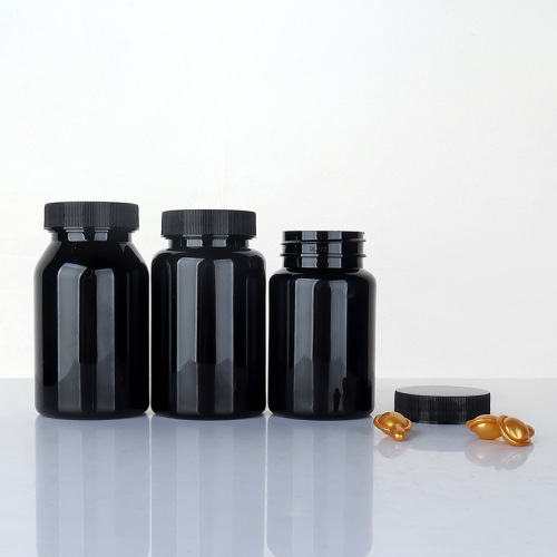 pet 80ML100ML120ML150ML black bottle high-end health care products striped cover medicine bottle capsule bottle empty bottle