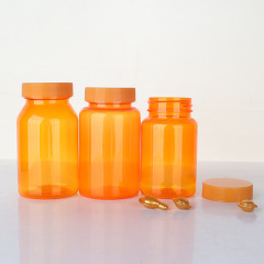 PET80-150ml translucent orange plastic bottle striped cover capsule bottle health care product cordyceps packaging bottle