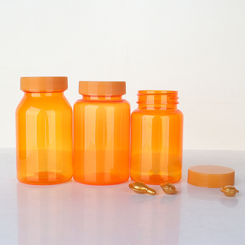 PET80-150ml translucent orange plastic bottle striped cover capsule bottle health care product cordyceps packaging bottle