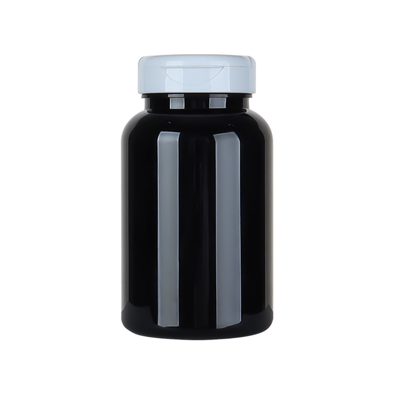 225ML black plastic health care product bottle, light-proof, large-capacity filling capsule bottle, cordyceps tablet bottle