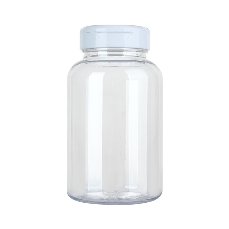 PET 250ML plastic transparent packaging solid plastic bottle large empty bottle medicine bottle capsule tablet flip cover
