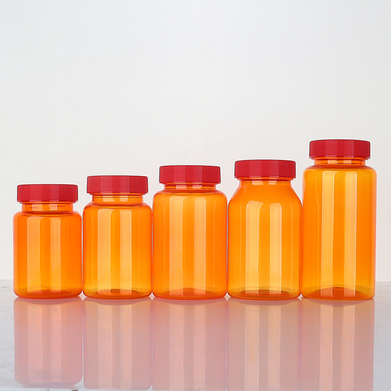 PET80-150ml translucent orange plastic bottle striped cover capsule bottle health care product cordyceps packaging bottle