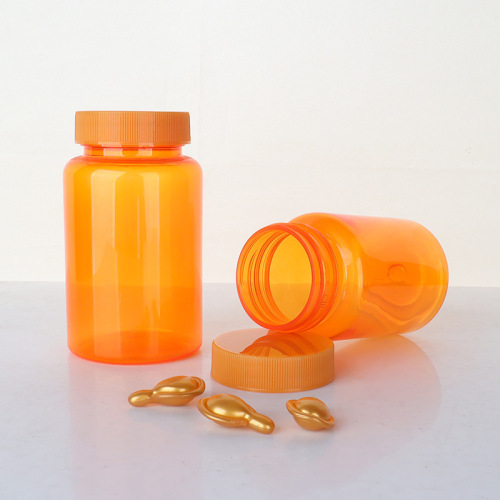 PET80-150ml translucent orange plastic bottle striped cover capsule bottle health care product cordyceps packaging bottle