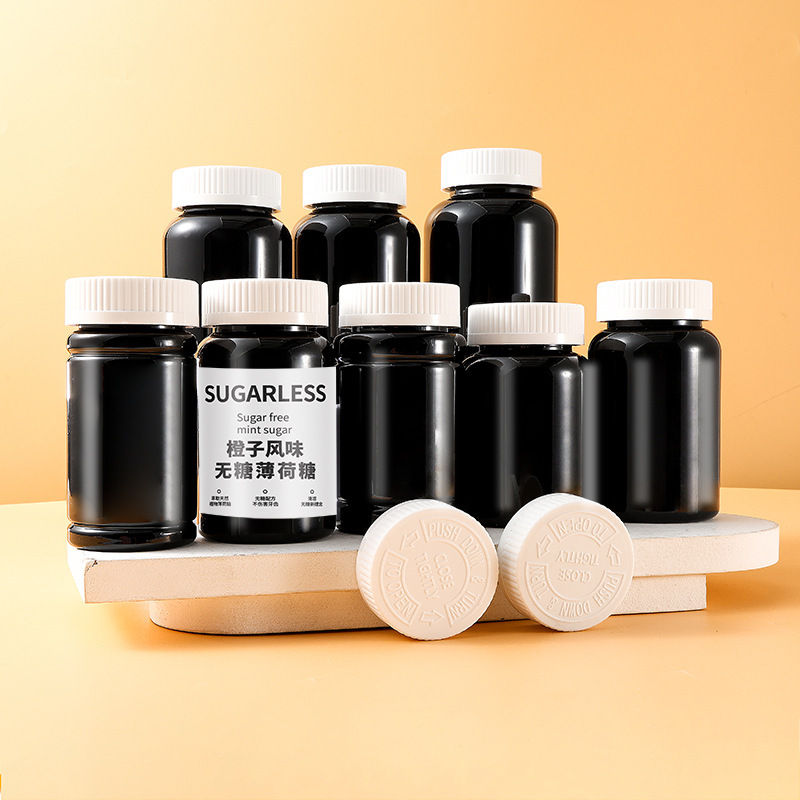 PET plastic bottle black light-proof 140-300ml capsule bottle striped screw cap food packaging capsule bottle