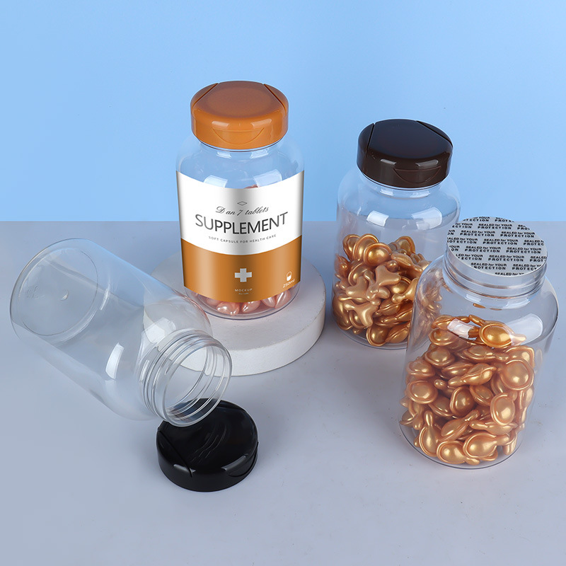 PET 250ML plastic transparent packaging solid plastic bottle large empty bottle medicine bottle capsule tablet flip cover
