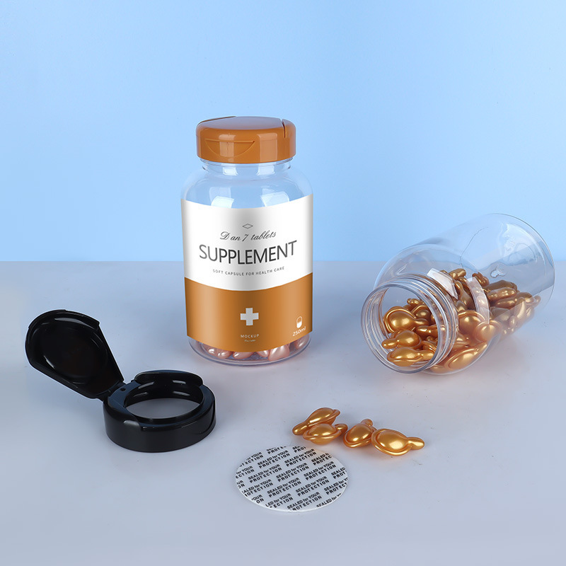 PET 250ML plastic transparent packaging solid plastic bottle large empty bottle medicine bottle capsule tablet flip cover