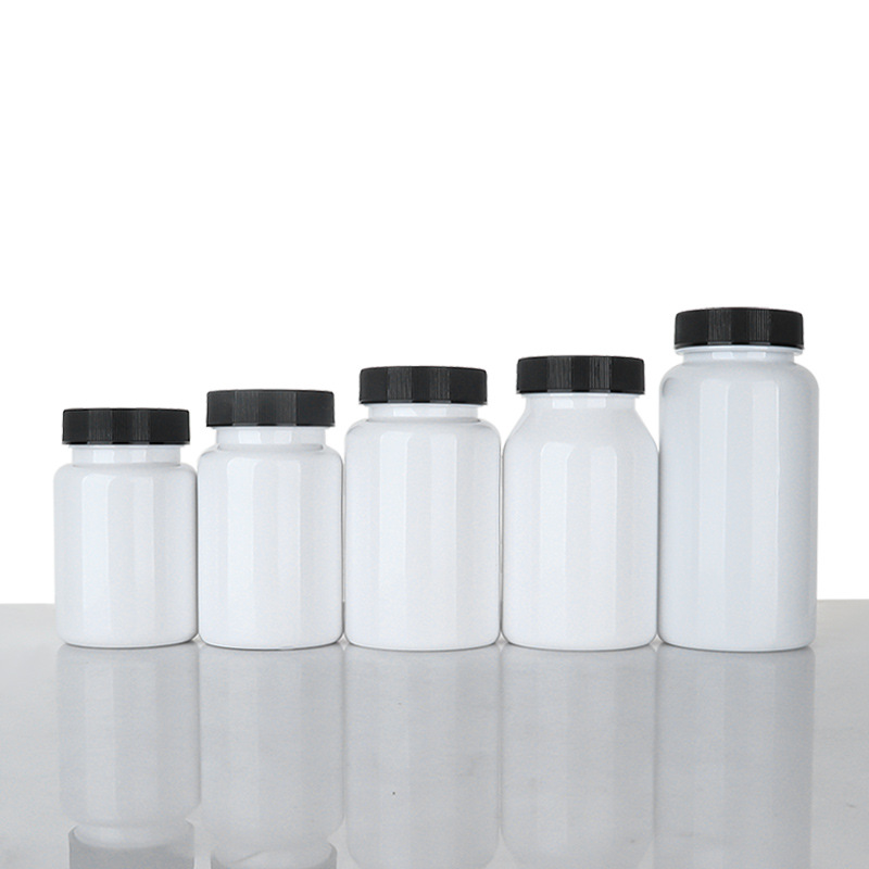 80-150ml white plastic bottle striped cover capsule packaging bottle plastic empty bottle printed text bottle sticker maca