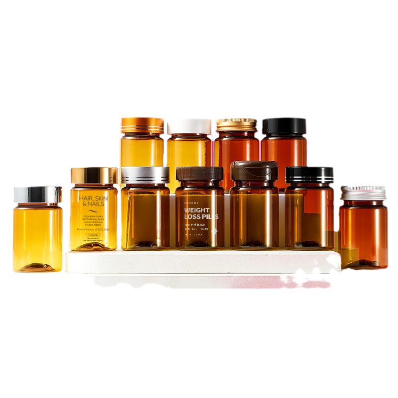 PET plastic bottle 50ml brown bottle food grade packaging general empty bottle small medicine bottle sealed sub-bottle
