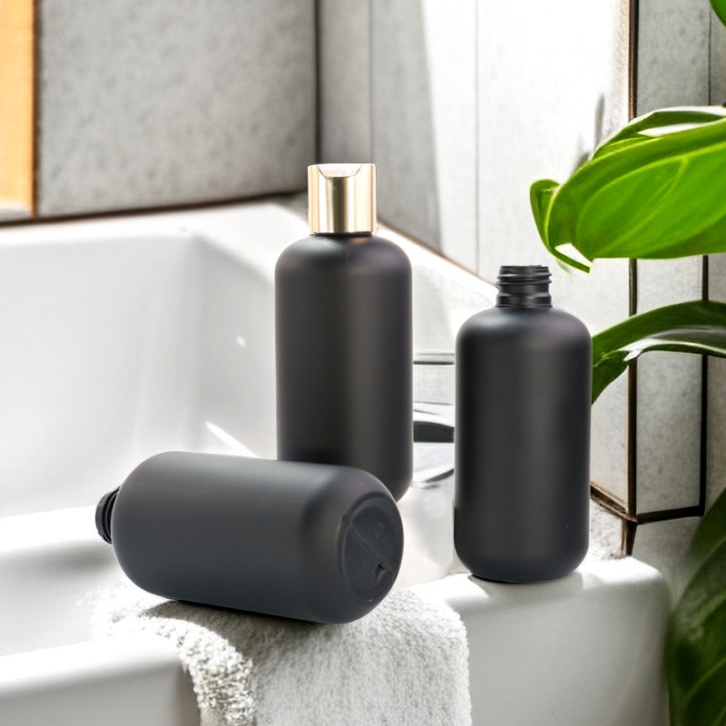 8oz black plush round shoulder bottle 236ml short fat cleaning bottle HDPE plush bottle