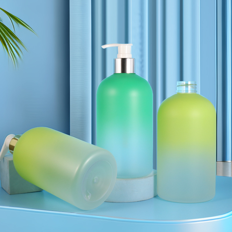 500ml oblique shoulder cylindrical PET bottle spray oil gradient color washing and care packaging bottle press pump head lotion bottle