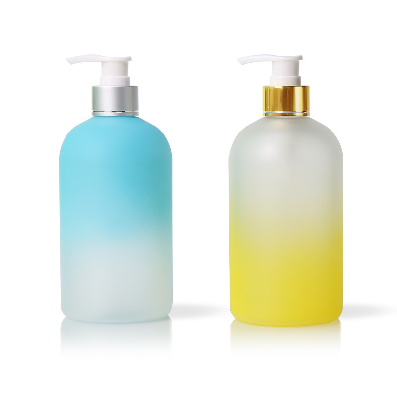 500ml oblique shoulder cylindrical PET bottle spray oil gradient color washing and care packaging bottle press pump head lotion bottle