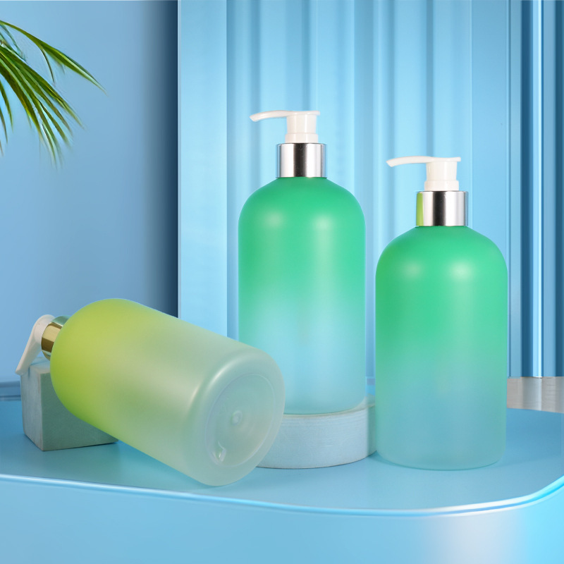 500ml oblique shoulder cylindrical PET bottle spray oil gradient color washing and care packaging bottle press pump head lotion bottle