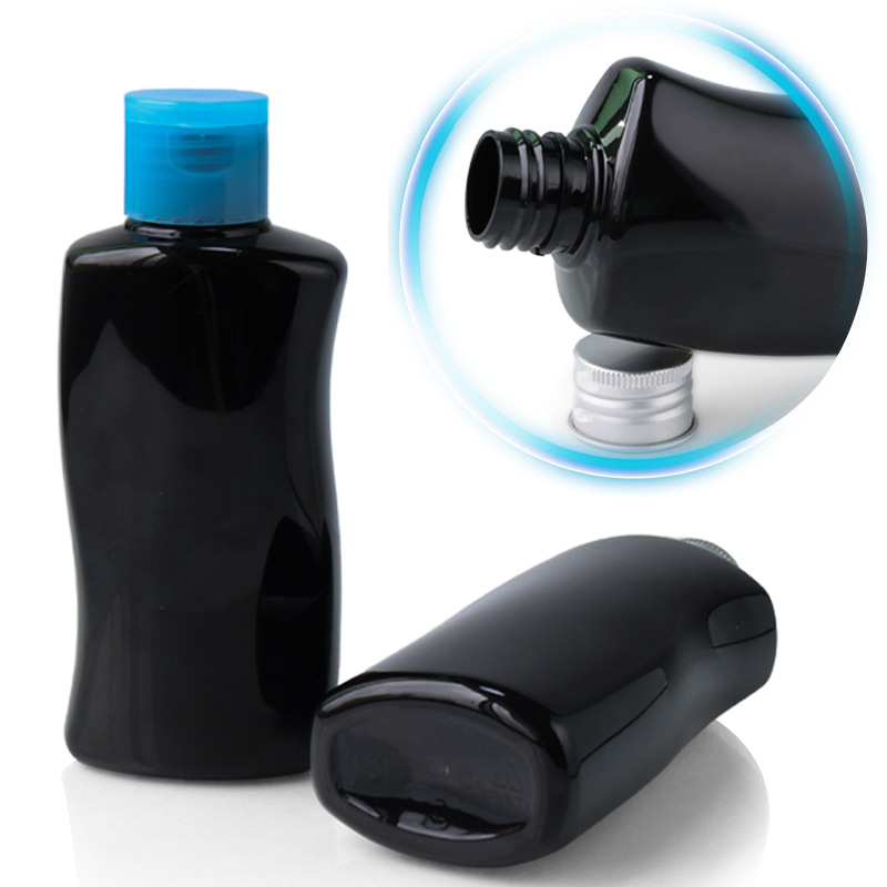 Black 80ml150ml trial bottle S-shaped PET flat flip cover lotion bottle