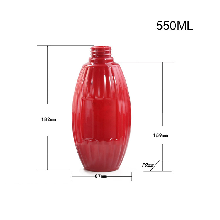 Boutique striped 550ml shampoo bottle PET special-shaped shower gel conditioner bottle with golden lotion pump