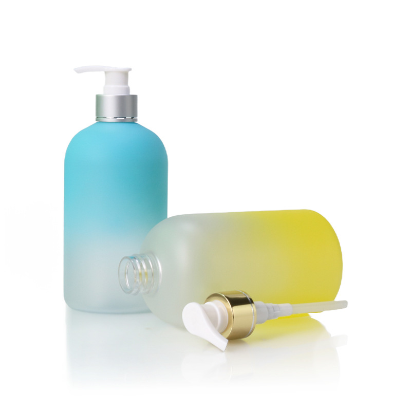 500ml oblique shoulder cylindrical PET bottle spray oil gradient color washing and care packaging bottle press pump head lotion bottle