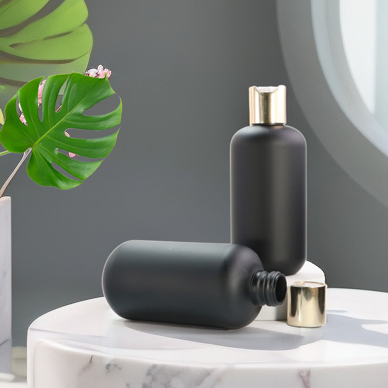 8oz black plush round shoulder bottle 236ml short fat cleaning bottle HDPE plush bottle