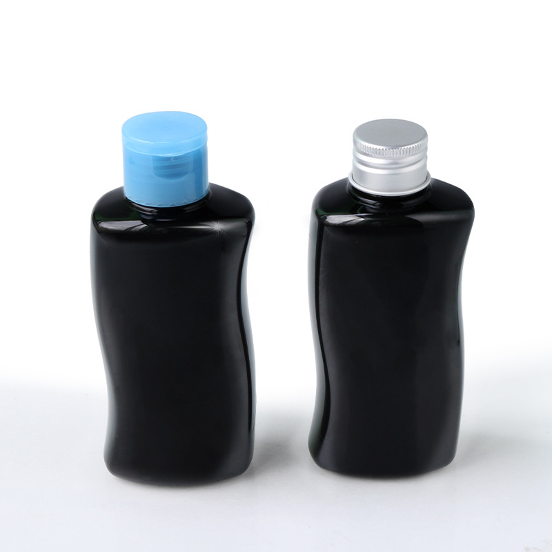 Black 80ml150ml trial bottle S-shaped PET flat flip cover lotion bottle