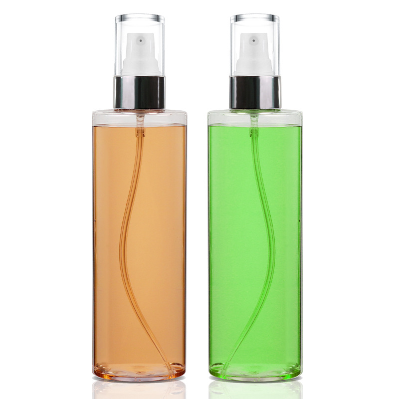 250ml thin high flat shoulder cylindrical bottle PET shampoo conditioner bottle 24 teeth disinfection spray bottle