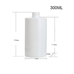 300ml short fat flat shoulder round bottle PET cylindrical bottle 24 teeth push pump head white shampoo bottle
