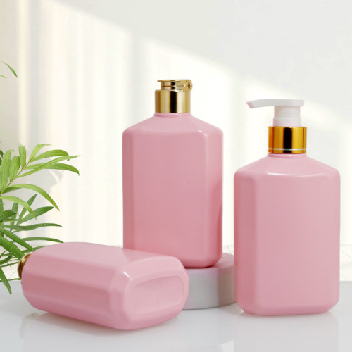 300ml pink flat bottle shampoo shower gel empty bottle portable pet plastic body lotion bottle