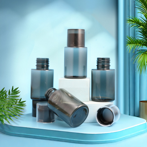 50ml short fat PET flat shoulder cylindrical bottle semi-transparent black essential oil bottle trial bottle experience lotion bottle