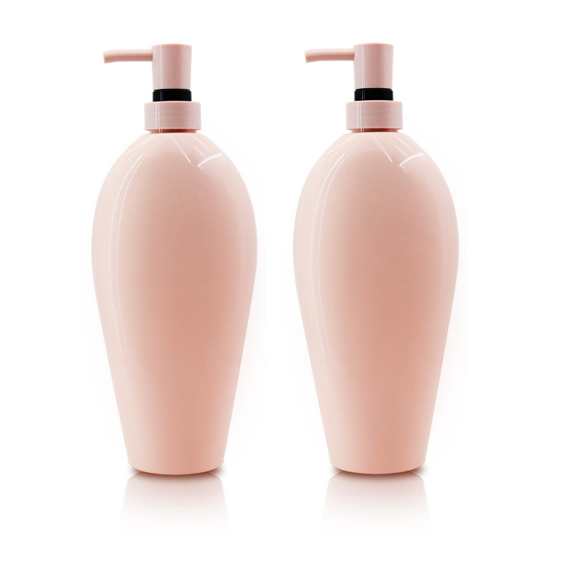 750ml high-gloss pink shampoo bottle high-end special-shaped PET flat bottle push-type pump head lotion bottle