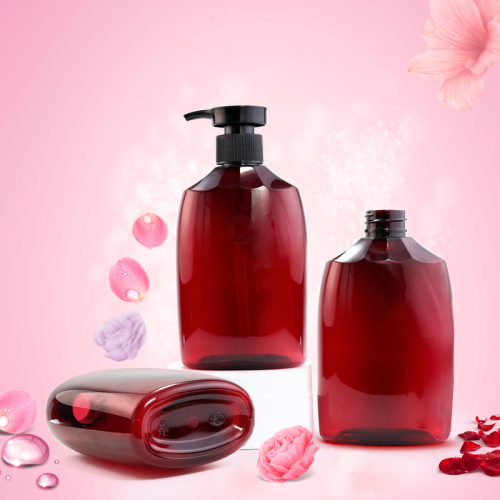 400ml shampoo bottle PET flat bottle 28 teeth semi-transparent red shower gel body lotion conditioner bottle