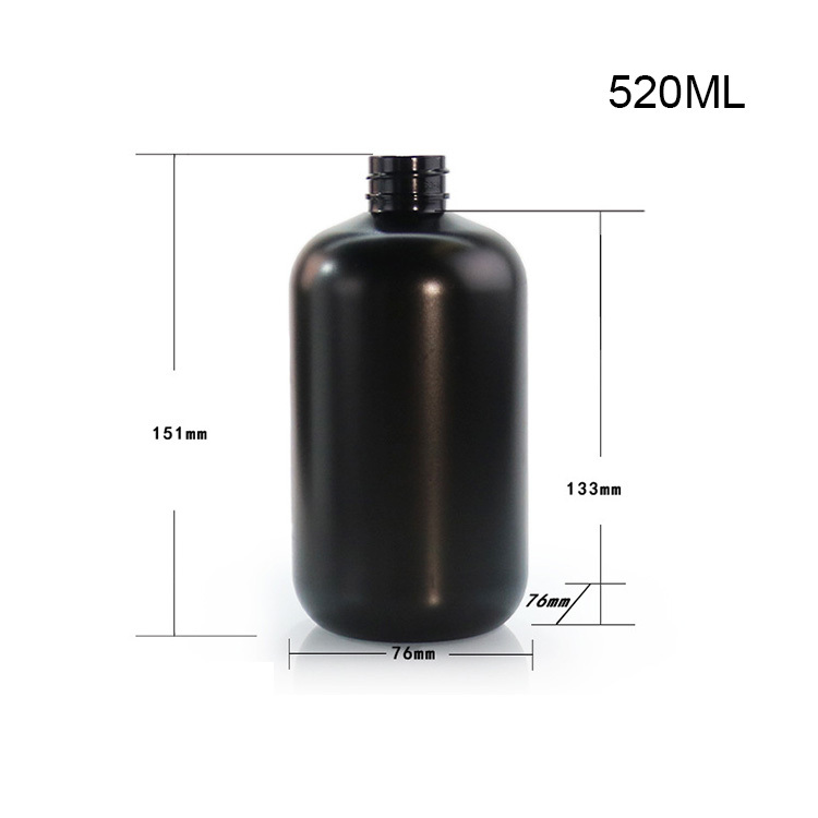 500ml short fat oblique shoulder round bottle PET frosted black pet shampoo shower gel bottle cat and dog cleaner bottle